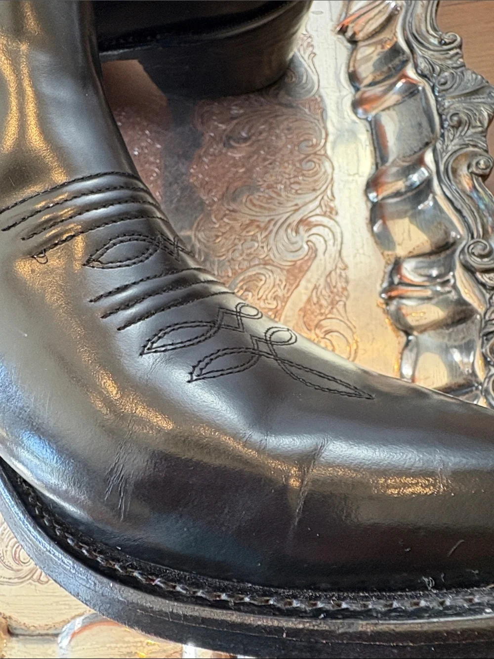 Men’s El General Made in Mexico Black Leather Western Cowboy Boots US Size 9